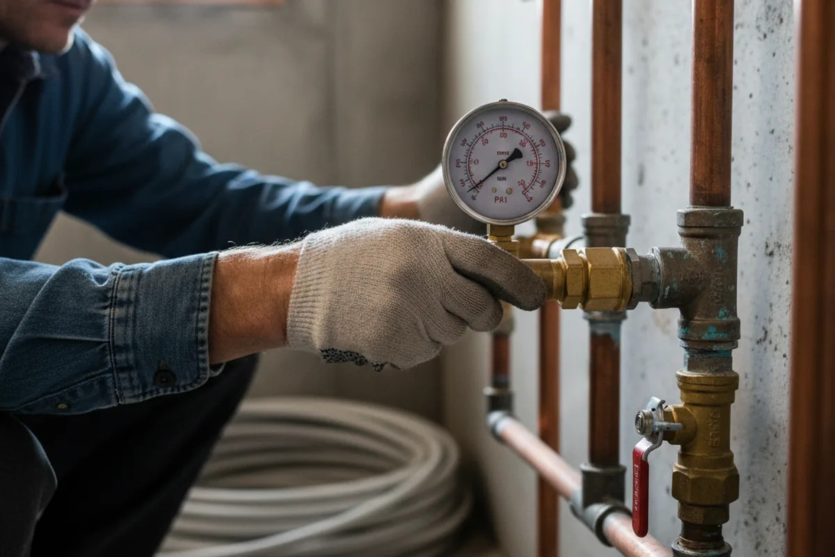Pressure testing a repaired line during Water Line Repair in Pella